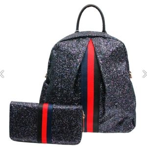Justconchetta Bags - Black Glitter Backpack Justconchetta Bags - Black Glitter Backpack